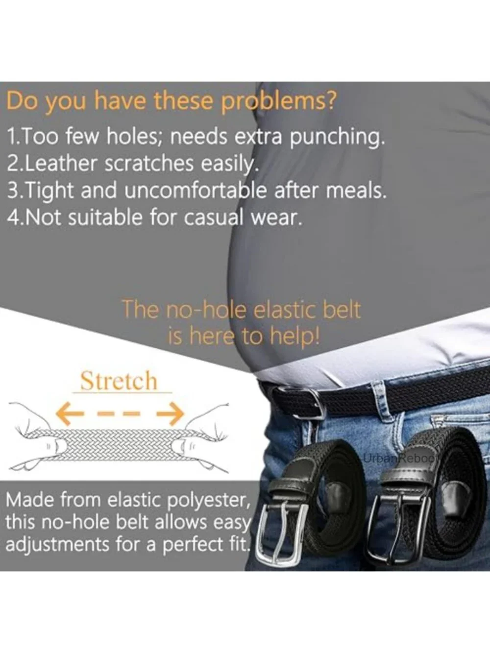 No Hole Elastic Braided Belt Stretch Adjustable Casual Golf